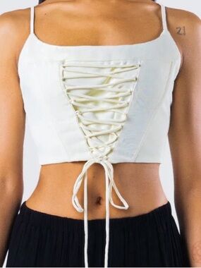Finesse White Satin Lace-Up Crop Top
